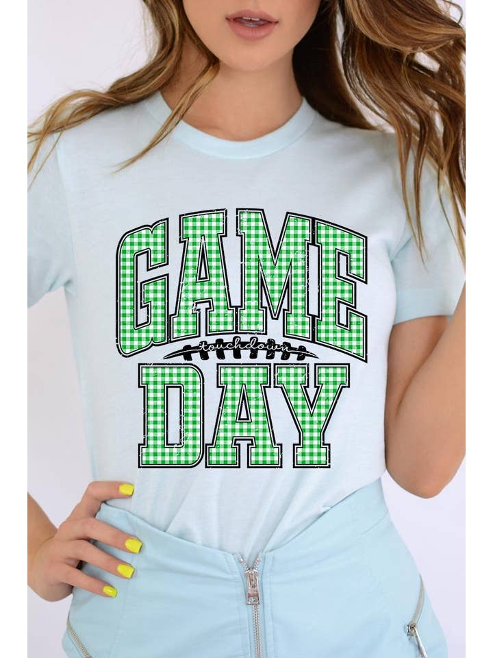 COLORBEAR - Wholesale T-Shirt (Graphic) - Women's - Green Gingham Game Day Graphic Tee6