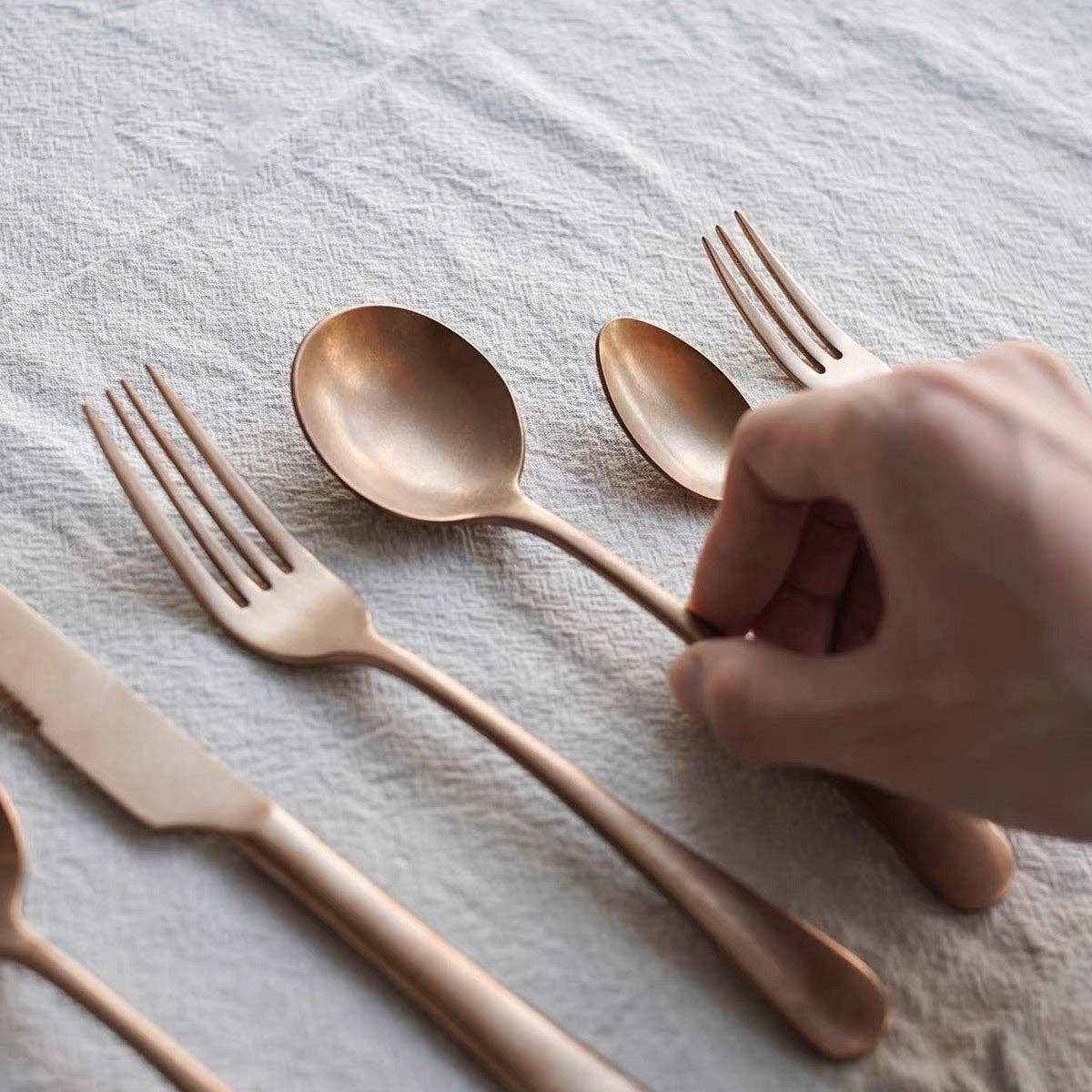 Gohobi （We cover U.S. import duties） - Wholesale Assorted Cutlery Set - Gohobi A Set of 6 Pieces Stonewashed Stainless Steel Cutlery7