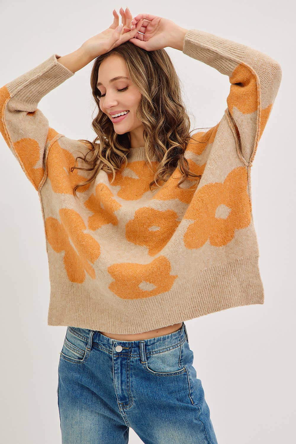 Sweet Lovely by Jen - Wholesale Knit Sweater - Women's - FLORAL LOOSE FIT SWEATER KNIT21