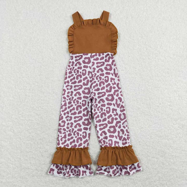 Baby Girls Brown Leopard Straps Ruffle Pants Jumpsuits for wholesale by Aier Wholesale