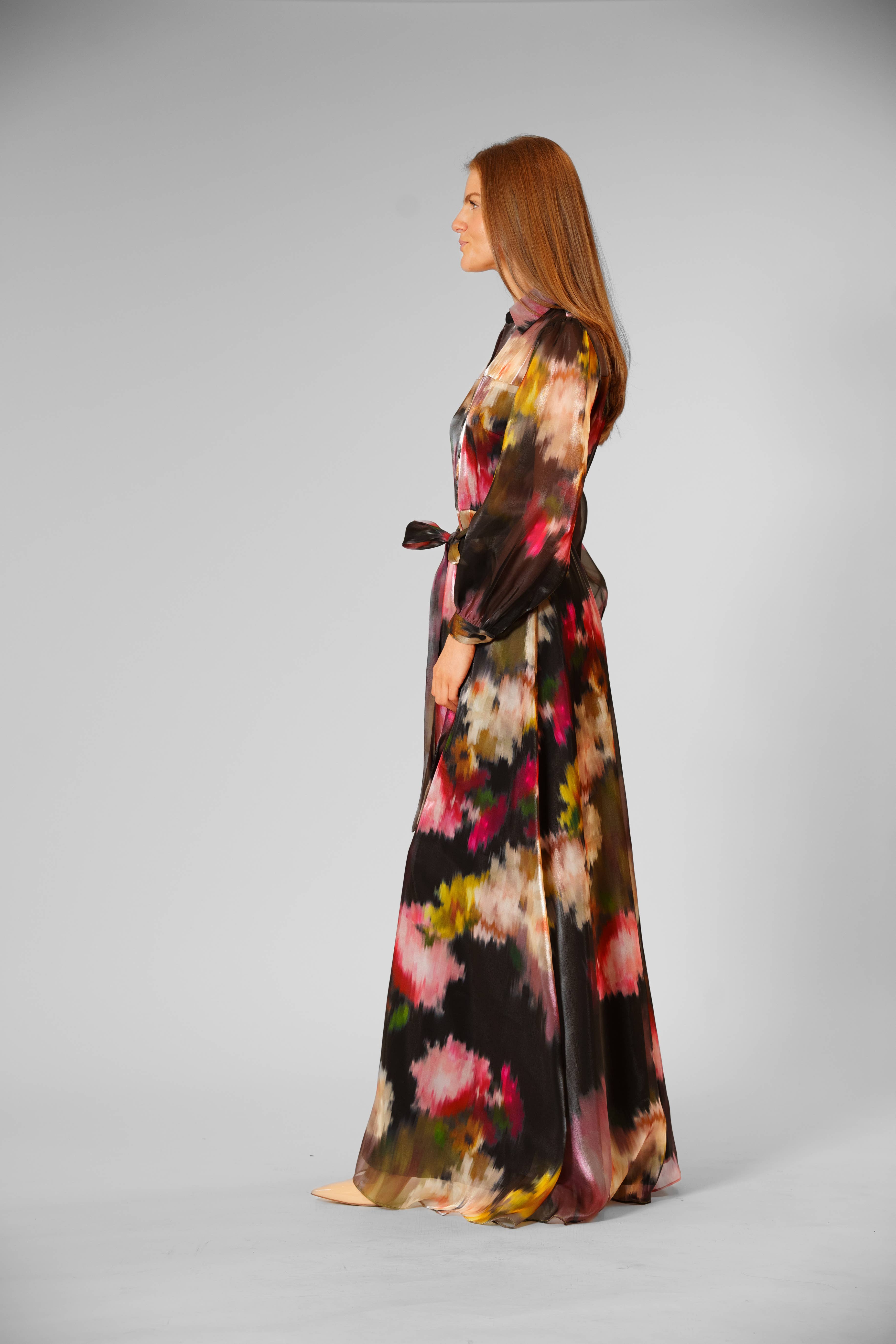 BLACK MULTI LONG SLEEVE PRINTED ORGANZA SHIRT DRESS for wholesale on Faire2