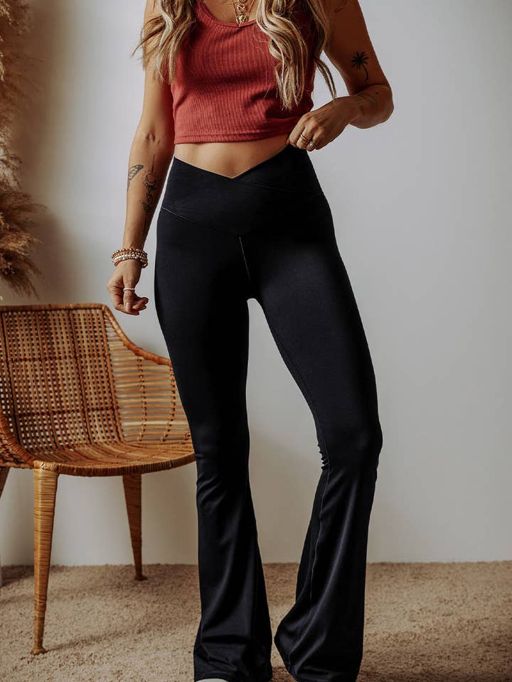 Criss Cross Waist Flared Leggings for wholesale by Lex Wholesale