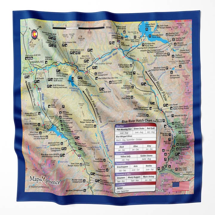Williams Fork River Colorado Microfiber Map Bandana for wholesale by Map the Xperience