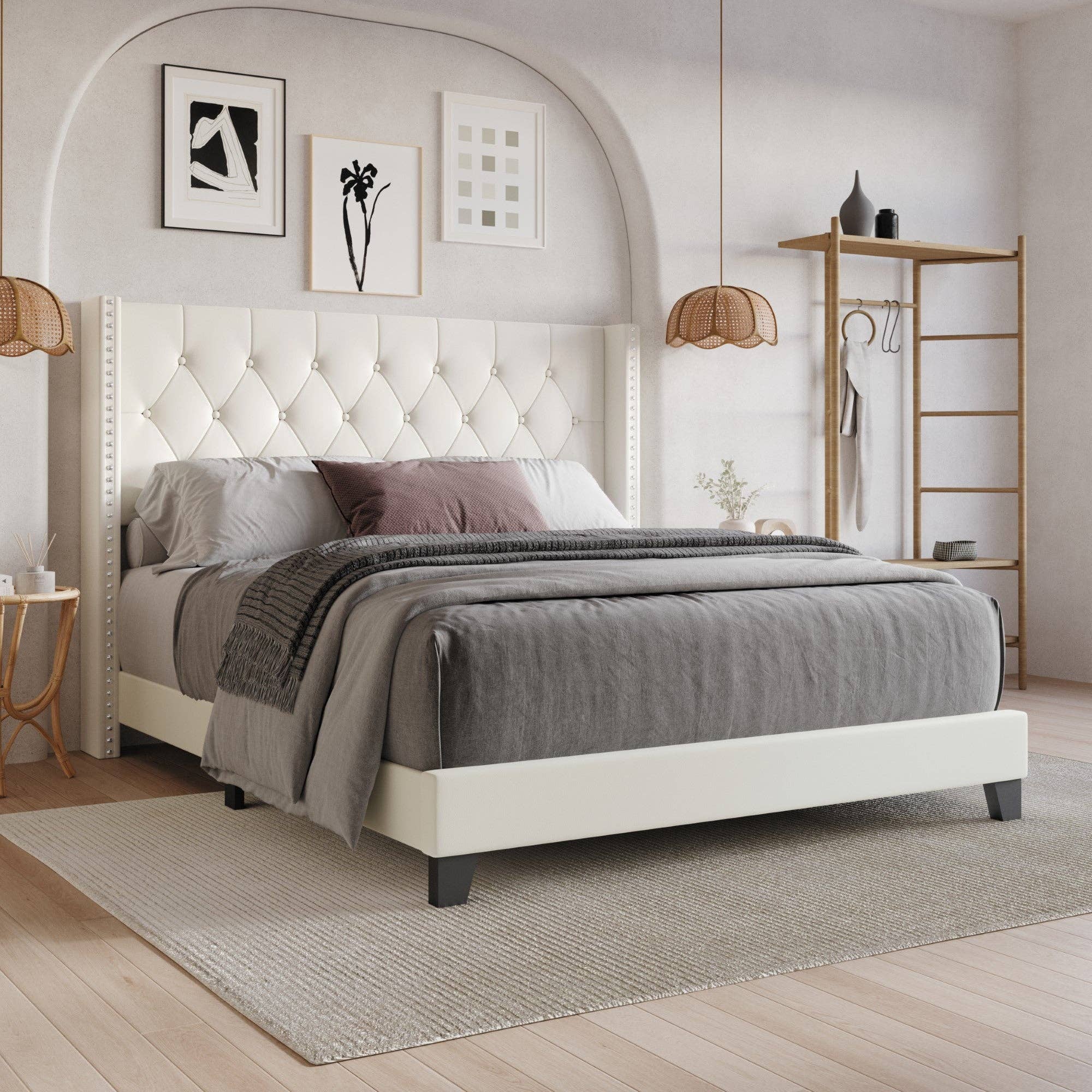 Home Design - Wholesale Bed - Homer Button-Tufted Wingback Upholstered Panel Bed Frame4