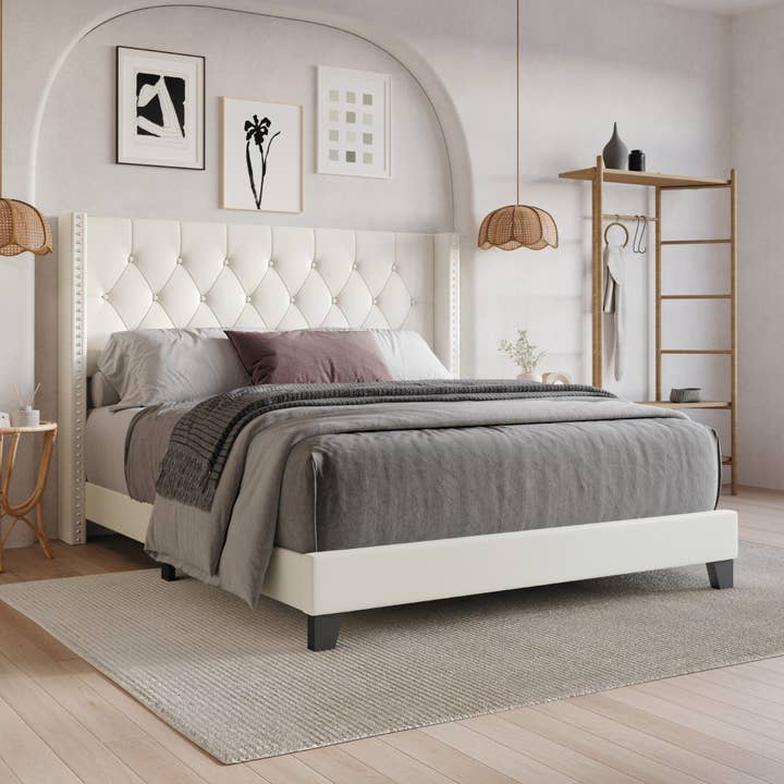 Home Design - Wholesale Bed - Homer Button-Tufted Wingback Upholstered Panel Bed Frame4