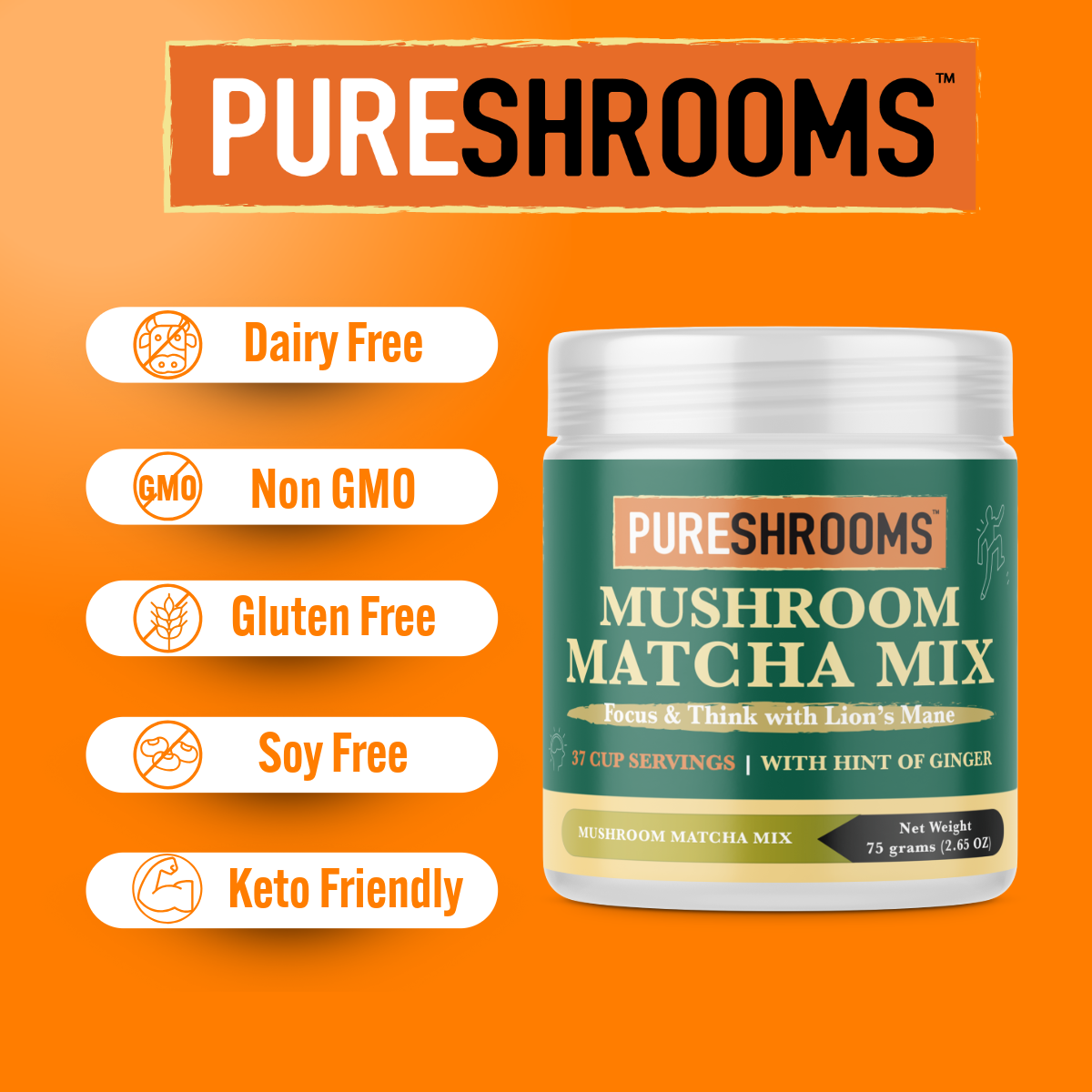 PureShrooms Inc. - Wholesale Health/Detox Tea - Mushroom Matcha Green Tea Mix 37 Servings3