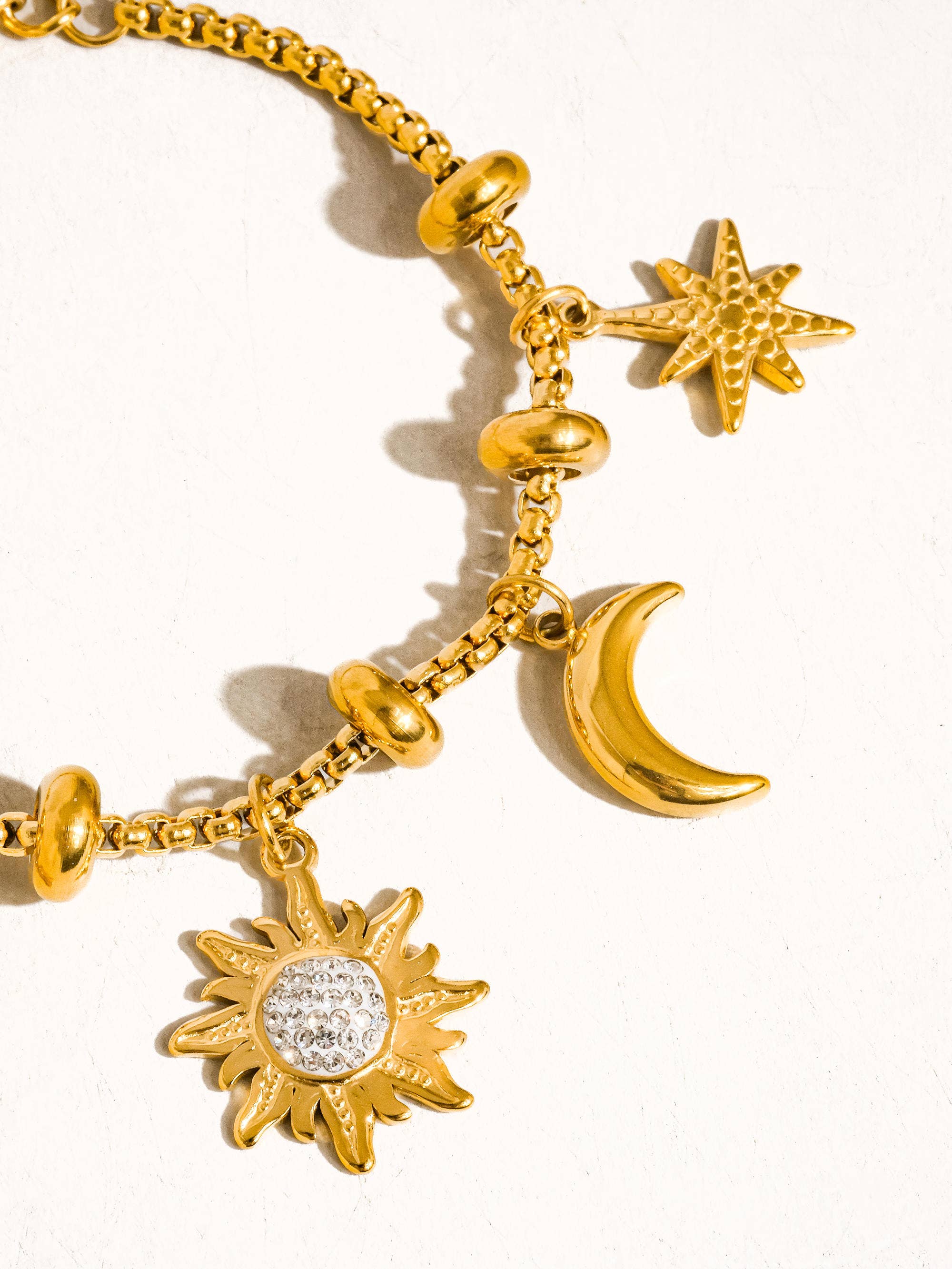 Fenix 18K Gold Non-Tarnish Star And Moon Charm Bracelet for wholesale on Faire2