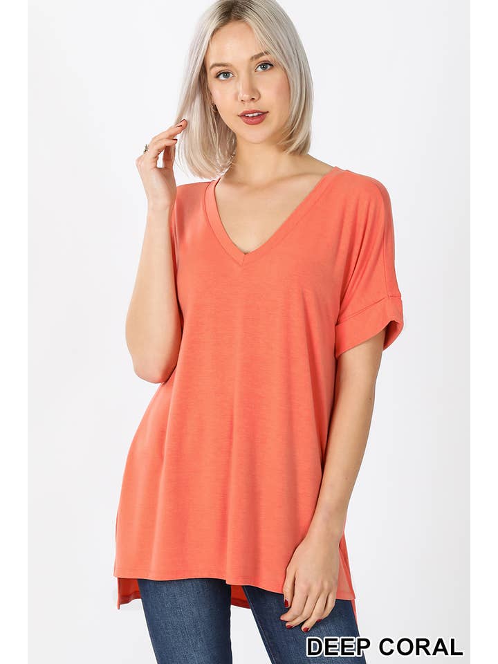 42POPS - Wholesale Tunic - Women's - ', Rolled Sleeve Side Slit Hi Low Hem