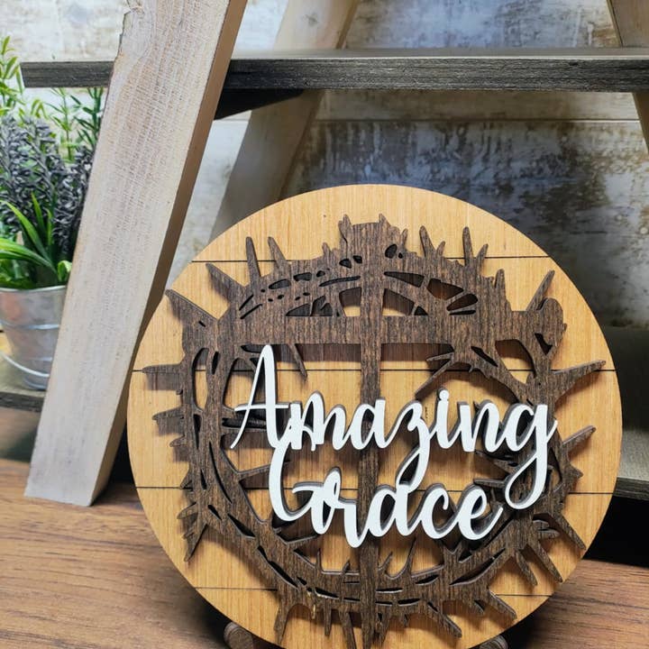 Heartland Decor - Wholesale Desk/tabletop sign - Amazing Grace Crown of Thorns Round with Stand0