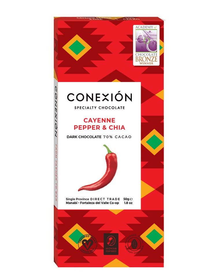 Cayenne Pepper & Chia 70% for wholesale by Conexión Chocolate