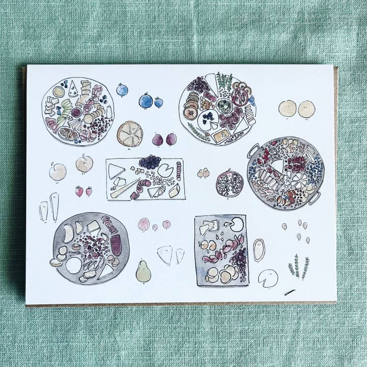 Carte de vœux plateau de fromages pour la vente par watercoloratx