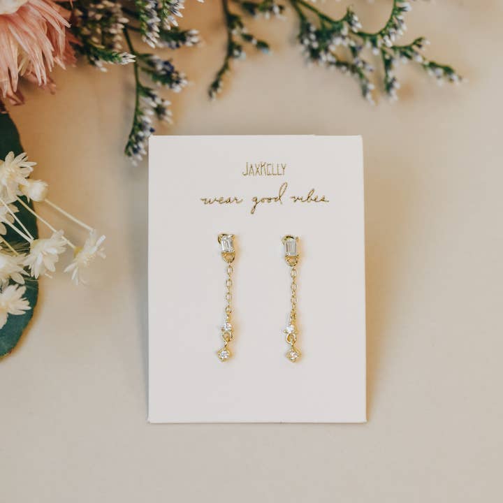 JaxKelly - Wholesale Dangle Earrings - Baguette Drop - Gold Earrings3
