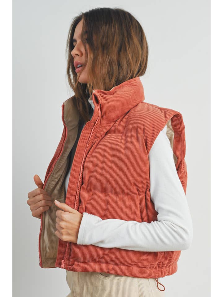 BUTTERMELON - Wholesale Outerwear Vest - Women's - FALL ADOREME CORDUROY PUFFER VEST - BMJ72427