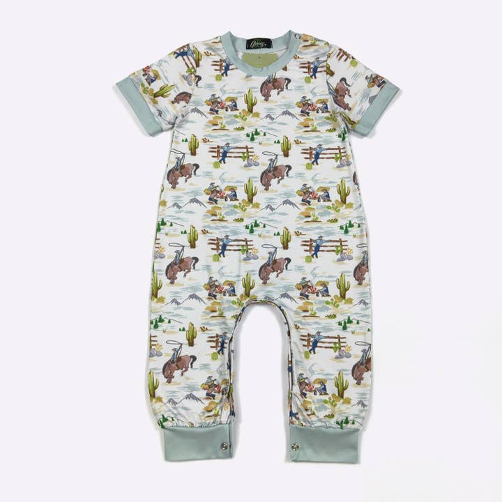 Campfire Corral Boy Romper for wholesale by Clover Cottage