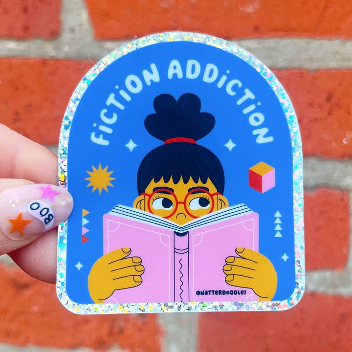 Fiction Addiction Library Bookish Reader Reading Sticker for wholesale by NatterDoodle