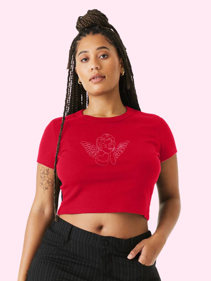 Electric Feels Company - Wholesale Screen printed t-shirt – Women′s - Cupid Cherub | Baby Tee | Crop Top1