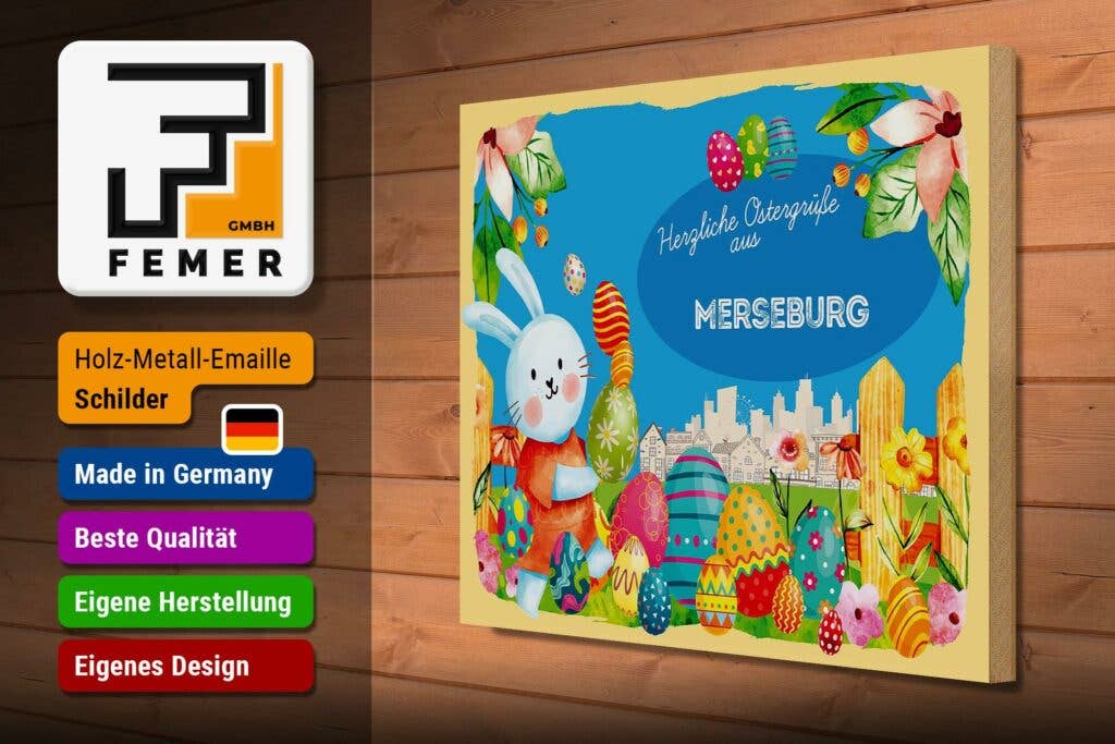 Femer - Wholesale Sign - Merseburg wooden Easter greetings 40 x 30 cm gift decoration2