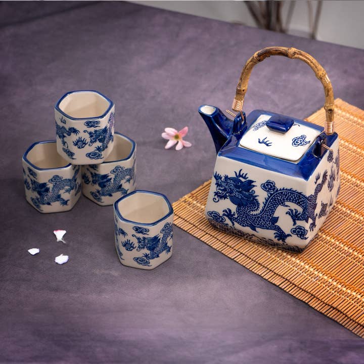 Urban Tokyo - Wholesale Tea Set - Oriental Ryu Dragon Tea Set 20oz Tea Pot with 4 Hexagon Cups (4/8)