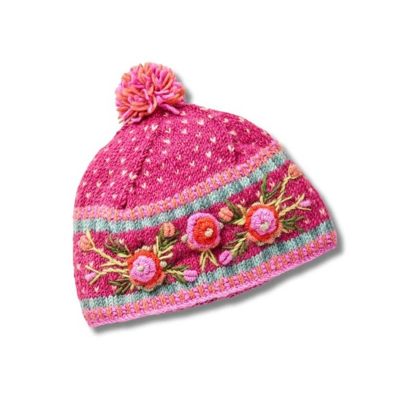 Lost Horizons Knitwear – Ships from USA - Wholesale Beanie - Women's - Aubrey Hand Knit Wool Beanie | Embroidered Floral Hat14