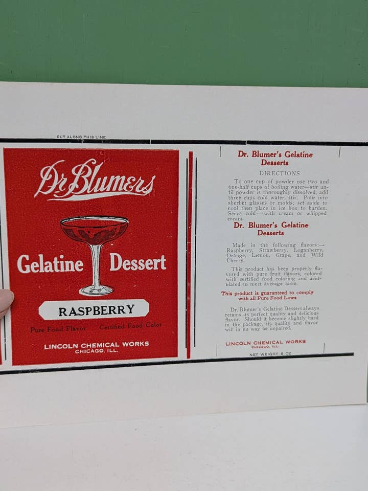 Raspberry gelatine label for wholesale by vintagegoodies