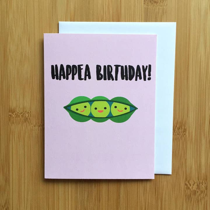 Papermain - Wholesale Birthday Card - Peas in a Pod Birthday Card - A2 Handmade Card, Punny Vegetable Pea Pods Card with foiled lettering2