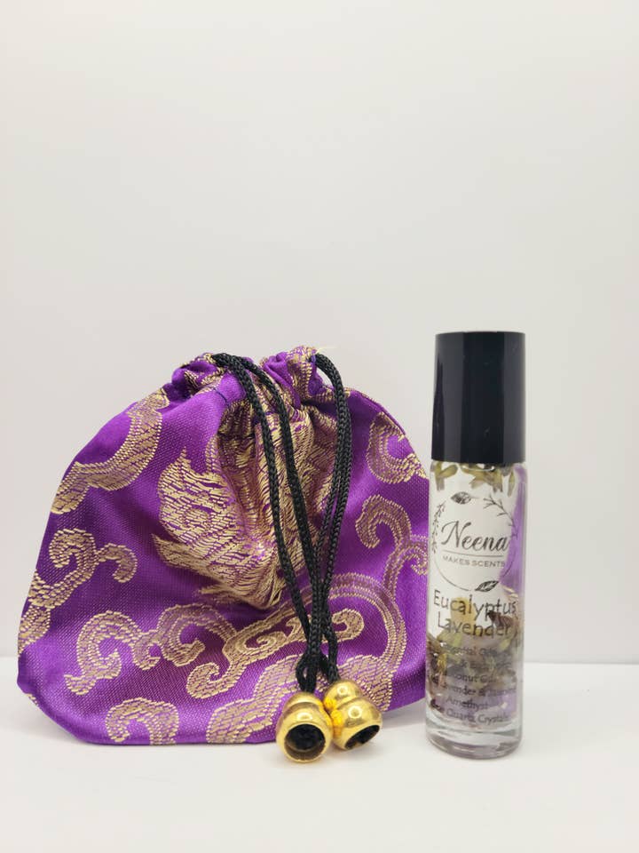 Eucalyptus Lavender Natural Perfume, Reiki charged Amethyst for wholesale by Neena Makes Scents