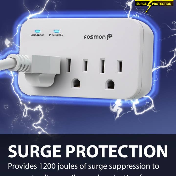 Fosmon - Wholesale Power Adapter - ETL Listed 3 Outlet Wall Mount Surge Protector 1200J1