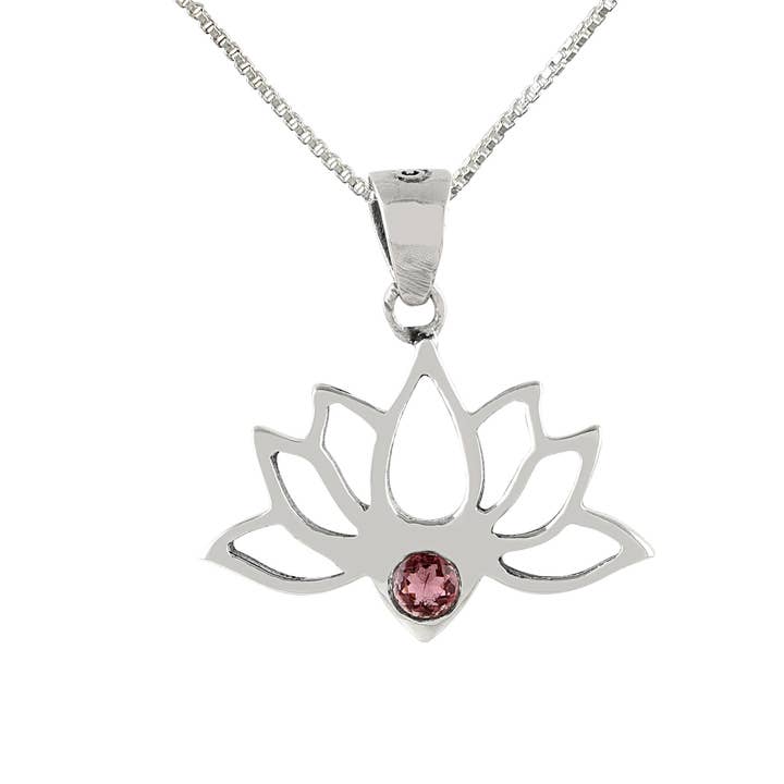 Mahalaxmi Lotus Pendant in Silver with Pink Tourmaline stone for wholesale by Mantra4u