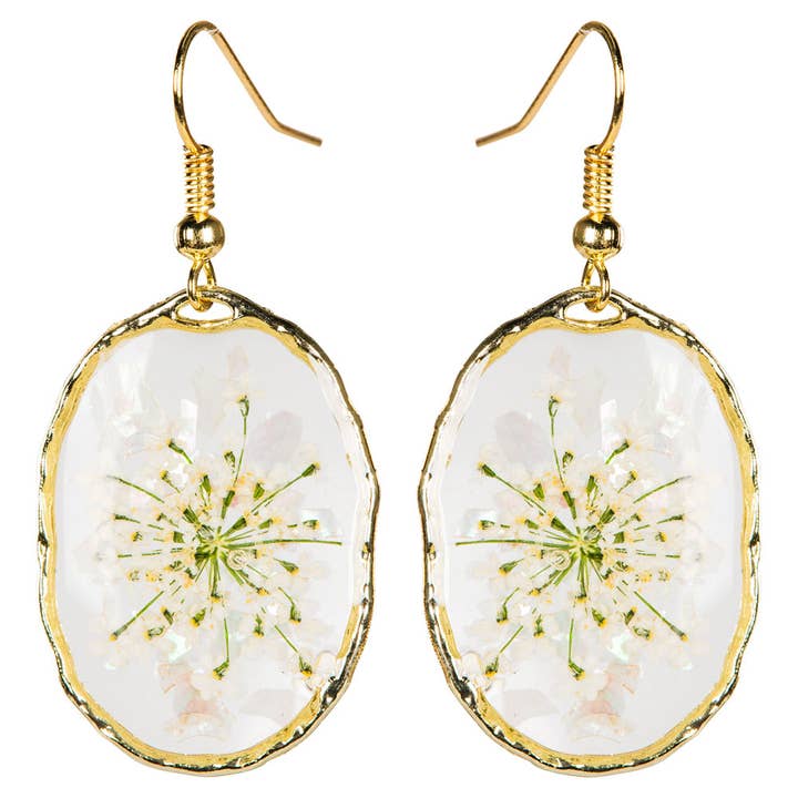 DRIED FLOWER OVAL EARRINGS for wholesale by Benjamin International