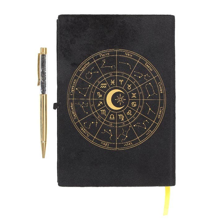 Something Different Wholesale - Vente Journal intime - Journal Astrology Wheel avec stylo en obsidienne noire2