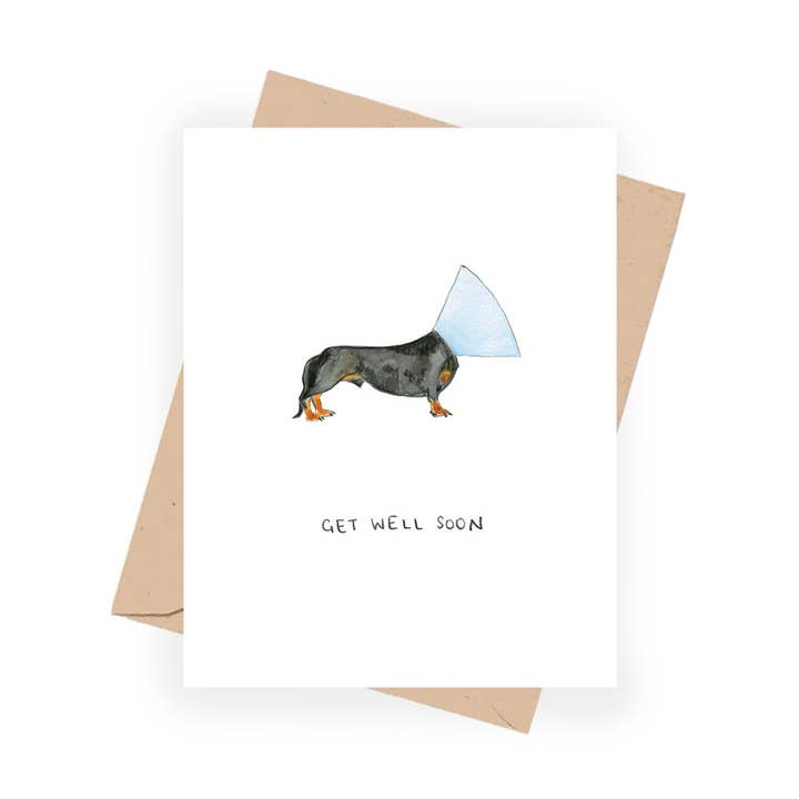 Get Well Soon Dachshund (H) Card for wholesale by Brittney Banks : Illustration + Paper Goods
