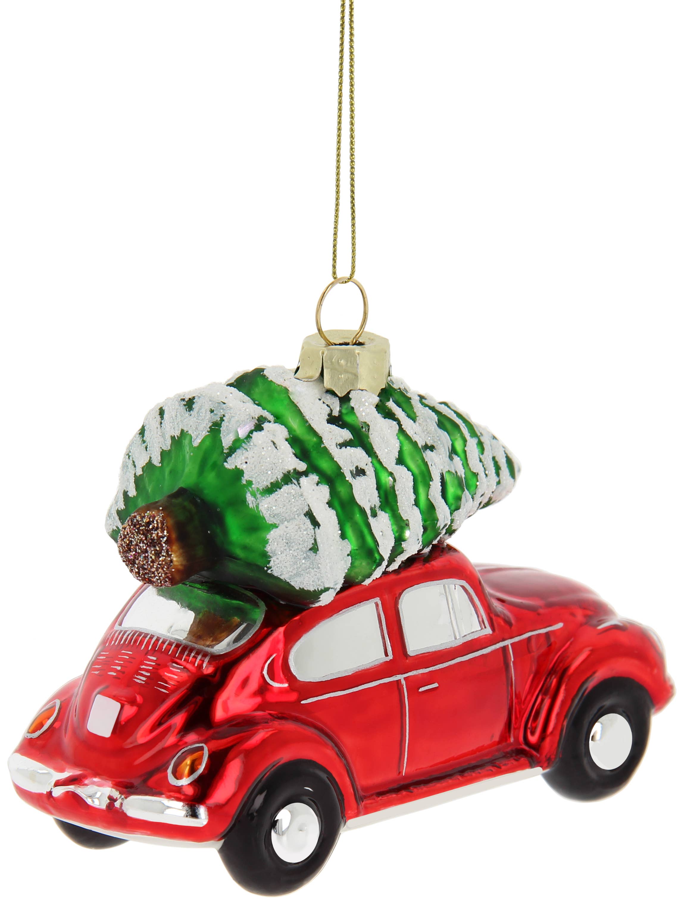 VW Collection by BRISA – Großhandel Verzierung – VW Käfer Glasdekoration Weihnachtsornament - RD mit Baum1