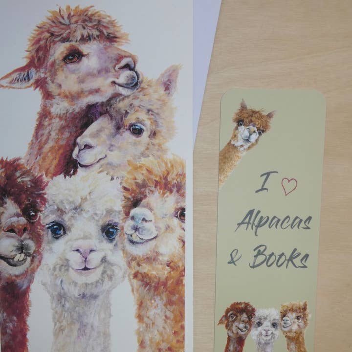 Biglietto d'auguri con segnalibro, Alpaca, Trio di alpaca per la vendita all'ingrosso da parte di Field and Fur Gifts