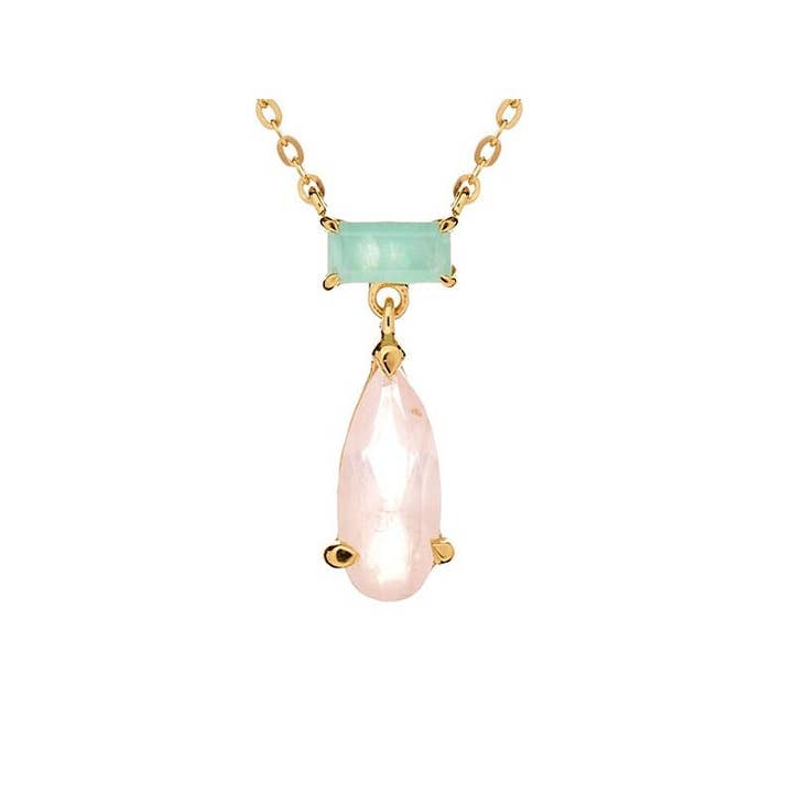 Amazonite and pink quartz necklace, 925 gold-plated silver, 42+3 cm for wholesale by OPALOOK France