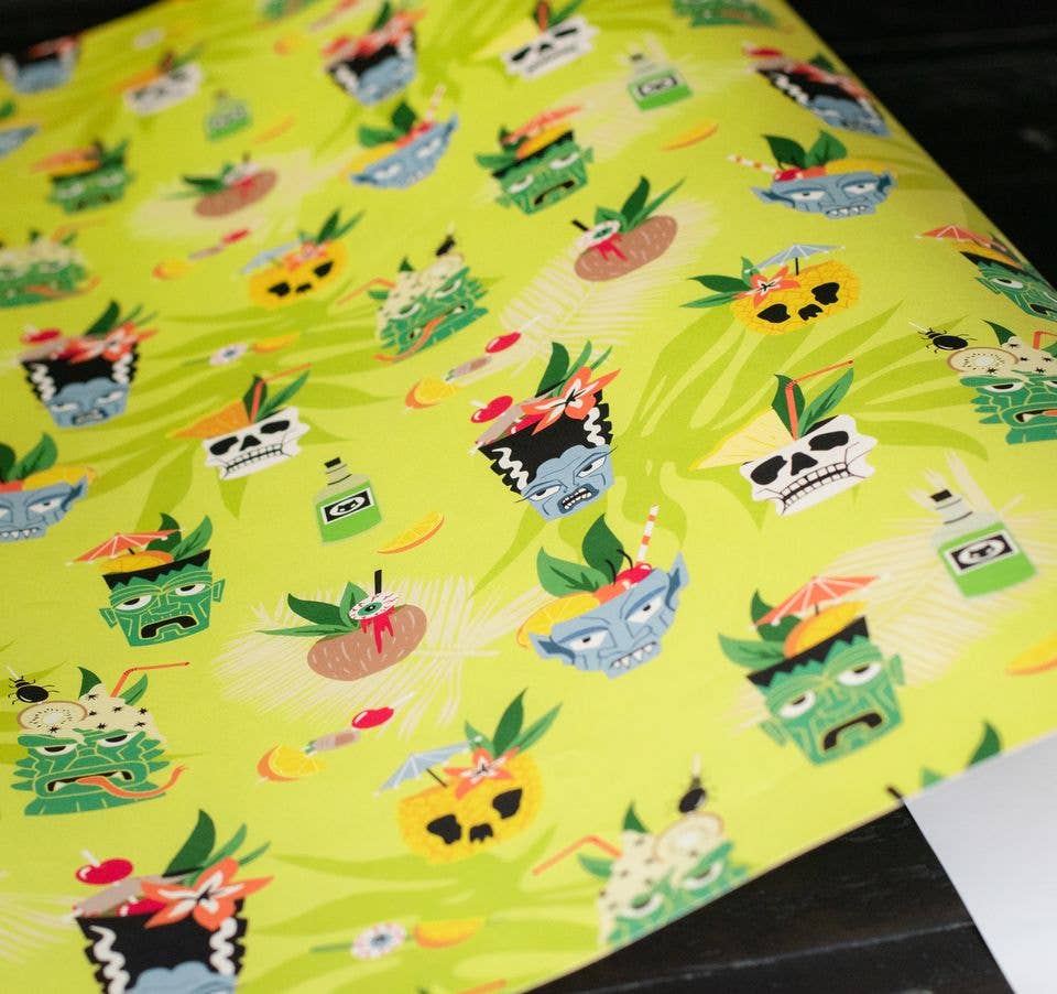 Spooky Cat Press - Wholesale Flat Wrap - Tiki Cocktails Gift Wrap (1 Sheet)2