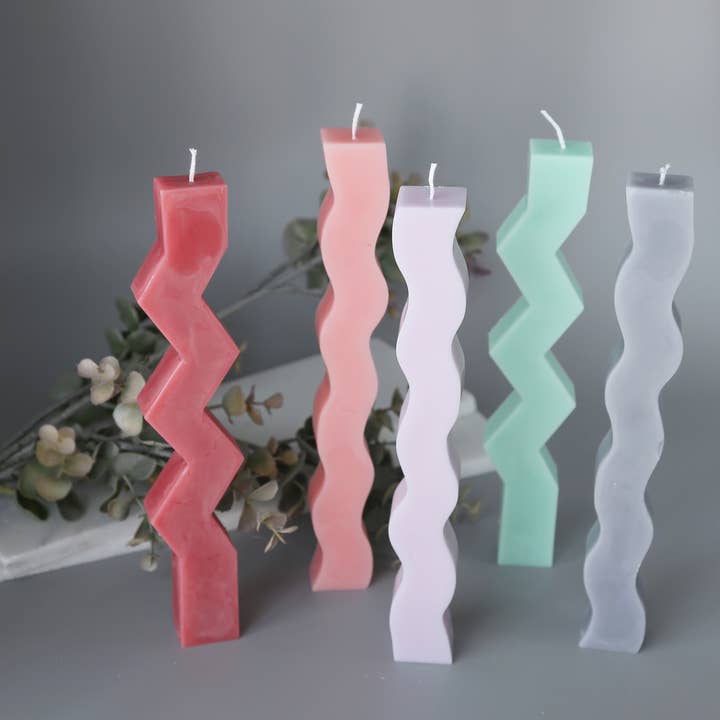 Acute Designs - Wholesale Pillar Candle - Geometric Pillar Candles - Wave and ZigZags, Candlesticks