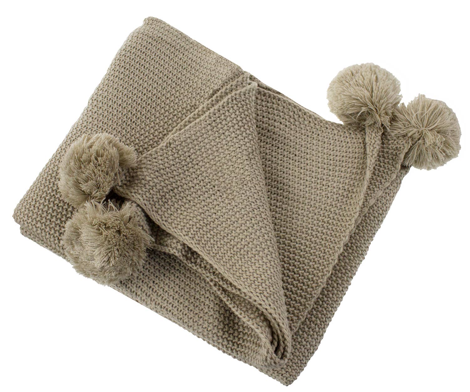 Fennco Styles - Wholesale Throw Blanket - Khaki Chunky Knit Pom Pom Throw Blanket1