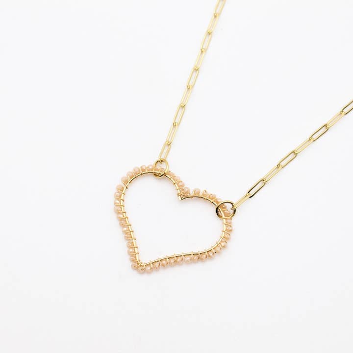 Steel necklace with beaded heart pattern for wholesale by Reference Mode