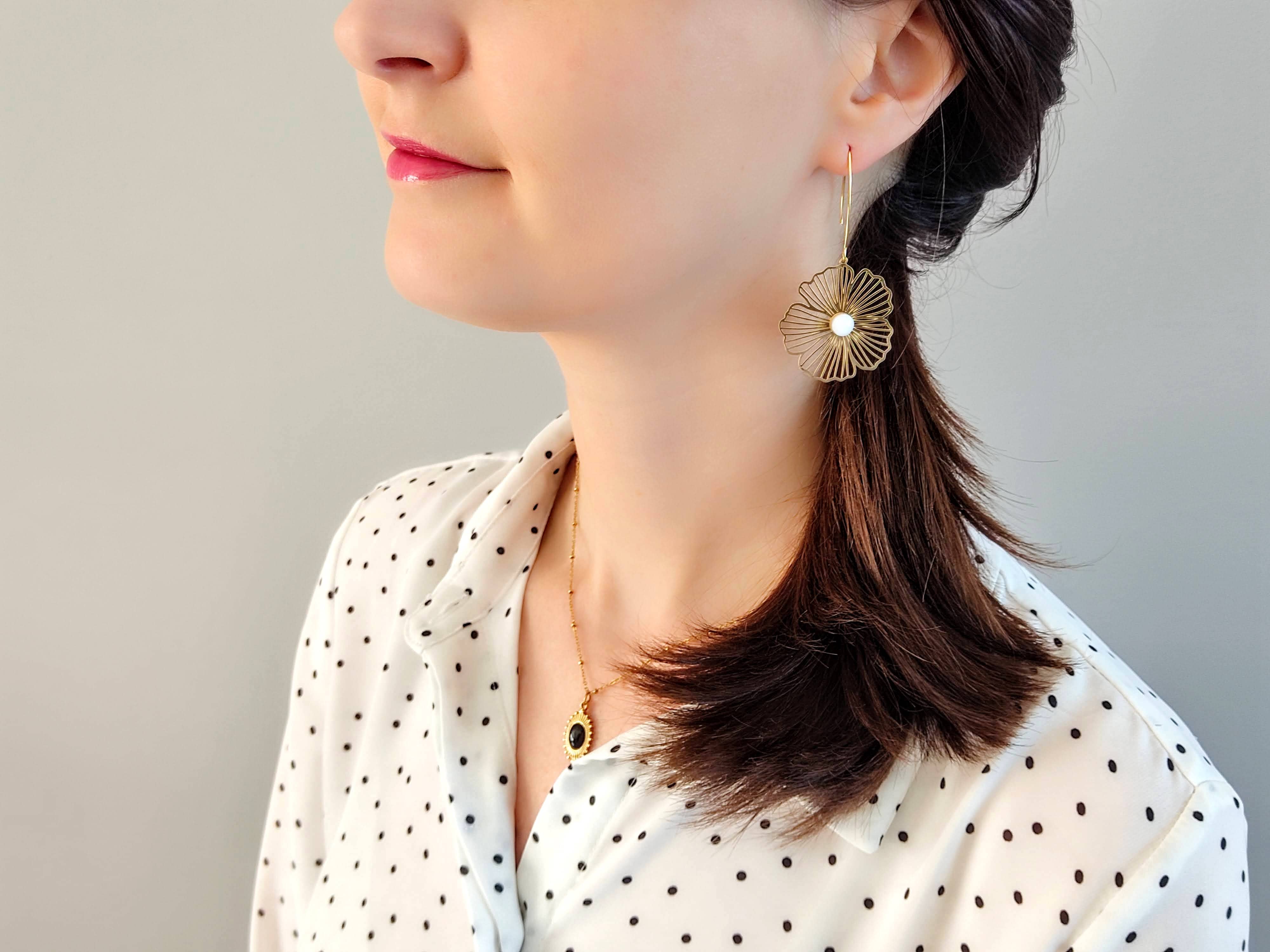 Sophie Bijoux - Vendita all'ingrosso Orecchini pendenti - Orecchini pendenti a forma di fiore La Naturelle Nacre3