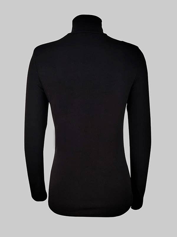 NOIR Hauts à manches longues ajustés en maille de couleur unie à col montant en vente sur Faire4
