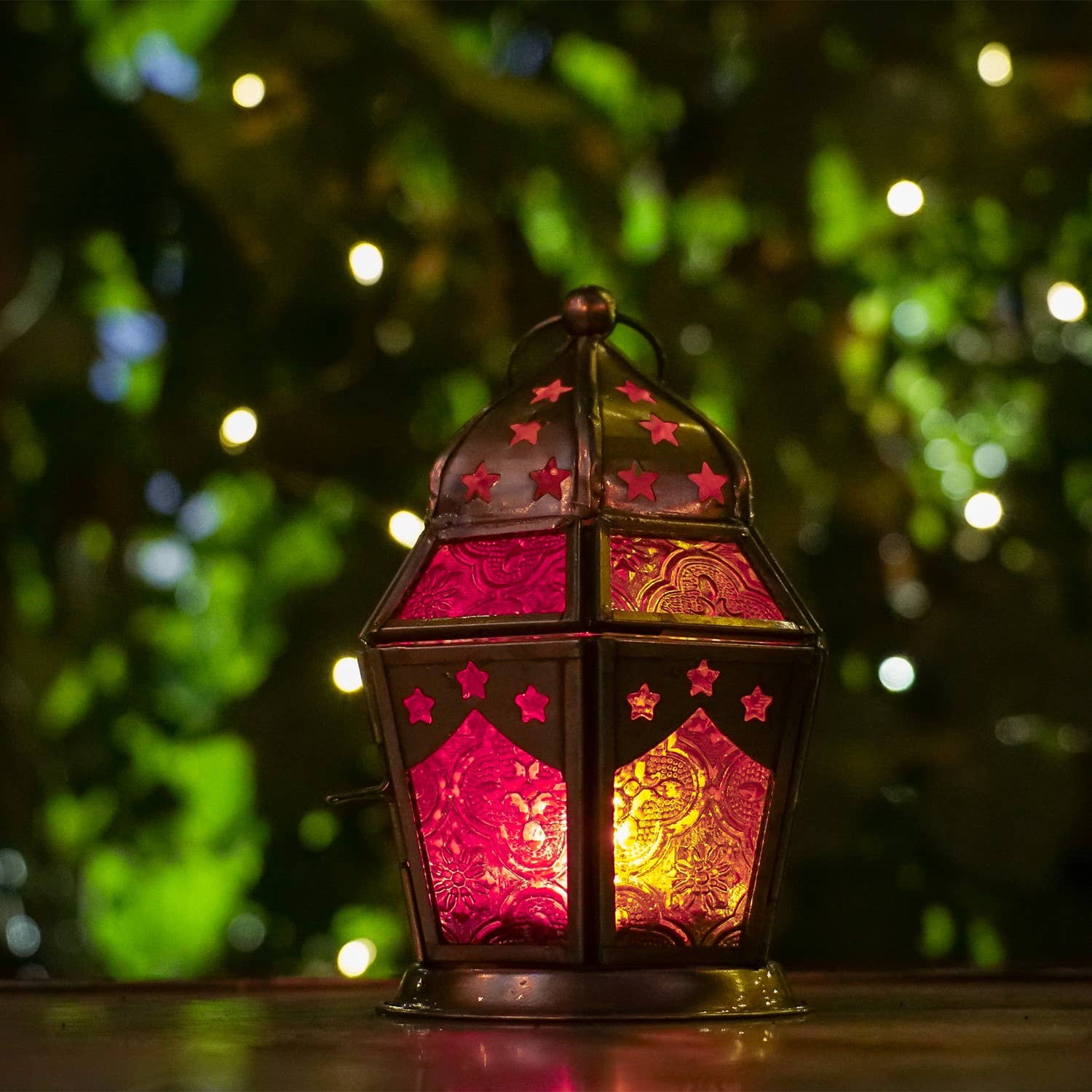 In the Breeze, LLC. - Wholesale Candle Holder - Pink & Yellow Hex Glass Tealight Lantern2