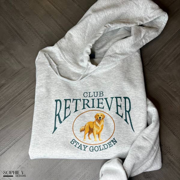 Club Retriever "Stay Golden" Hoodie - Ash for wholesale by Sophie V. Designs