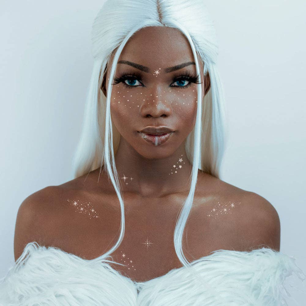 Flash Tattoos – Engroshandel Midlertidig tatovering – FAIRY DUST metallisk sliver ansigt glitter tatoveringspakke8