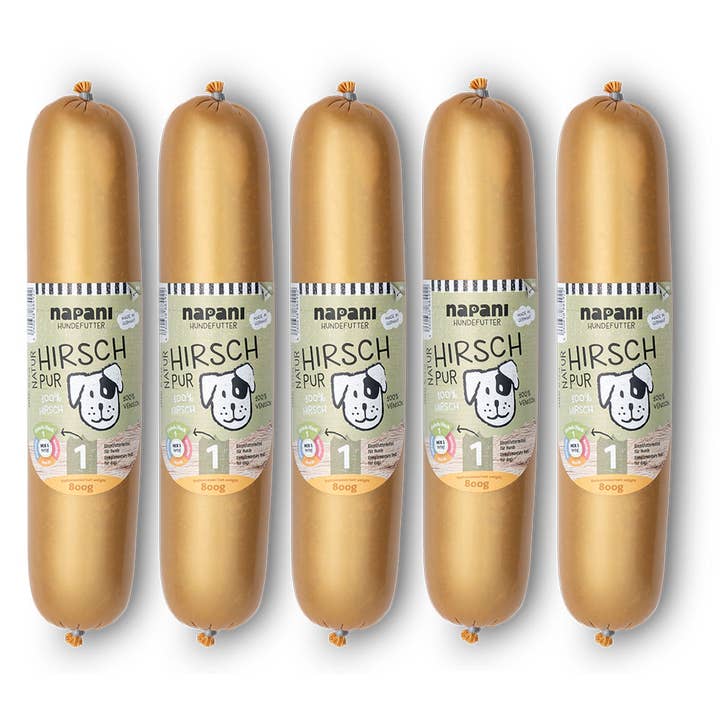 Cibo umido per cani, cervo puro in budello artificiale 5 x 800g per la vendita all'ingrosso da parte di napani GmbH & Co. KG