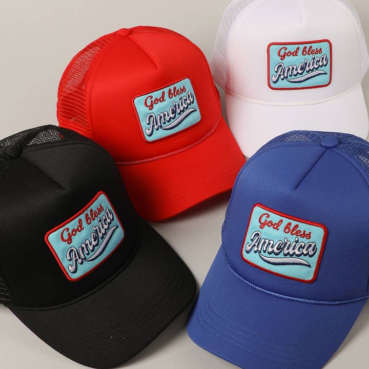 Fashion City - Vendita all'ingrosso Cappellino da camionista - Unisex - Cappello in Schiuma con Toppa Ricamata "God Bless America"16