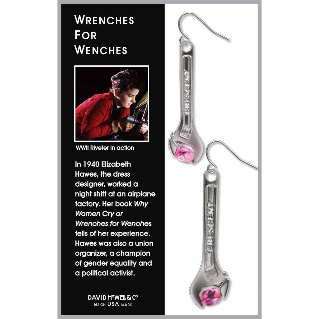 David Howell and Company - Wholesale Dangle Earrings - Wrenches For Wenches Pink Earrings, MADE in USA1