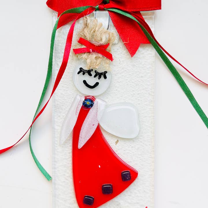 Christmas Fused Glass Rectangle Angel Ornament for wholesale by Loli