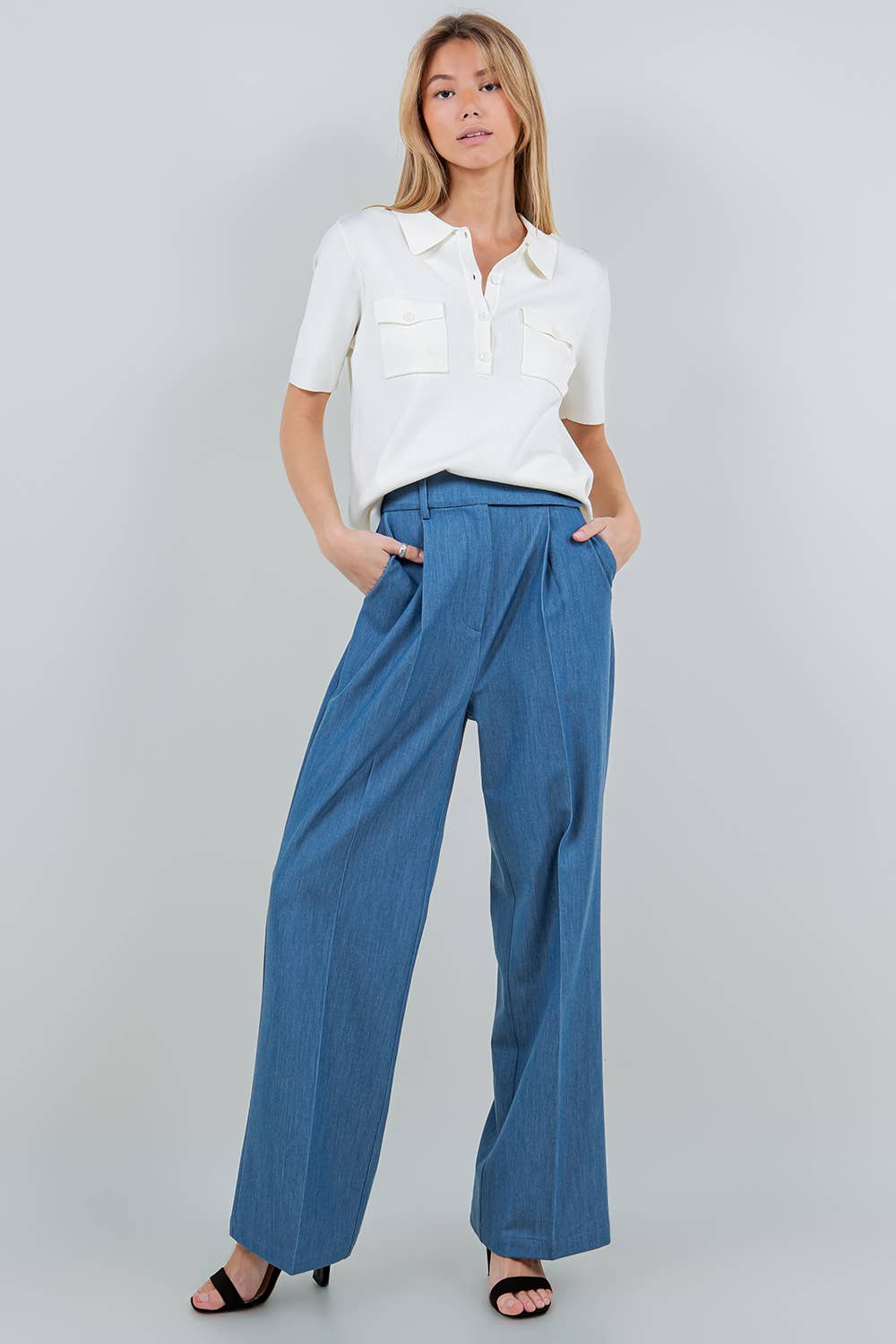 Beige PANTALON À TAILLE RABATTABLE CONTRASTÉE en vente sur Faire7