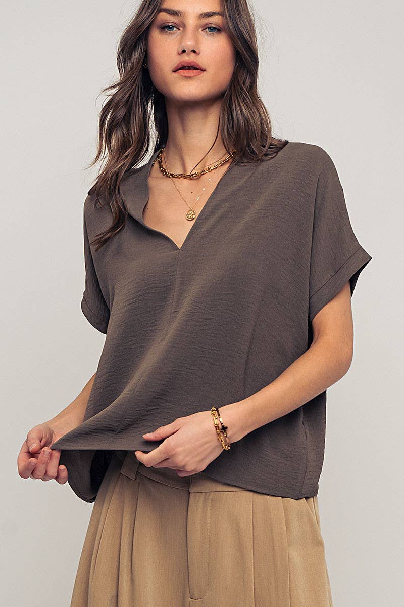 Urban Daizy - Wholesale Blouse - Women's - Relaxed V-Neck Top with Folded Sleeves20