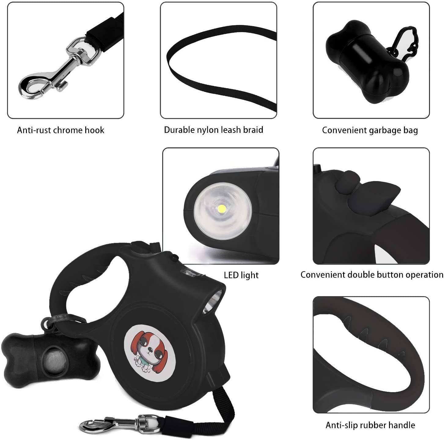 Savoy Active – wholesale Pet leash – Dog – LED Lighted Retractable Nylon Dog Leash - Black5